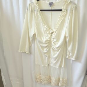 Premise Paris Cream Lace Trim Light Weight Sweater Cardigan Size T4